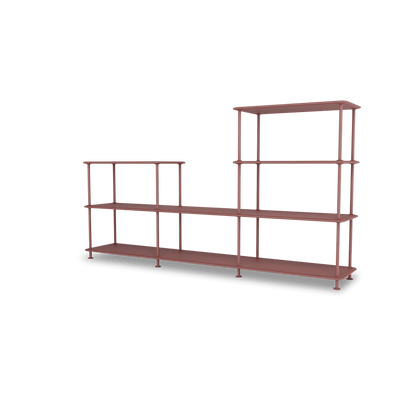 Etagère Free 312000 Montana, tablettes 231 Masala et structure 155 Masala, vue de trois quarts sur fond blanc
