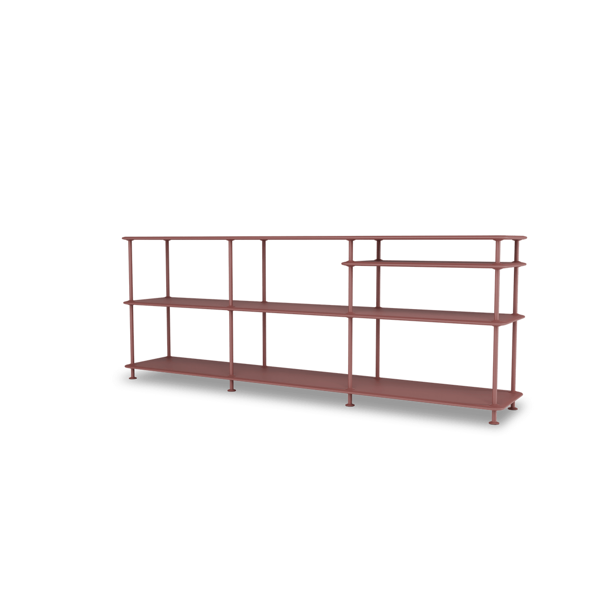 Etagère Free 222100 Montana, tablettes 231 Masala et structure 155 Masala, vue de trois quarts sur fond blanc