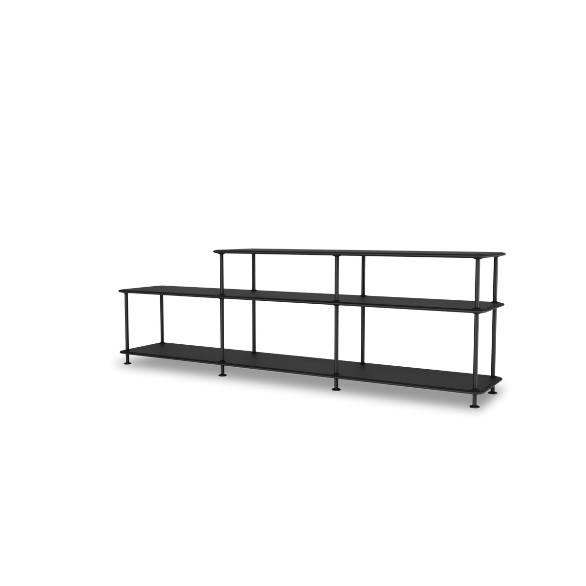 Etagère Free 111220 Montana, tablettes 207 Black et structure 05 Black, vue de trois quarts sur fond blanc