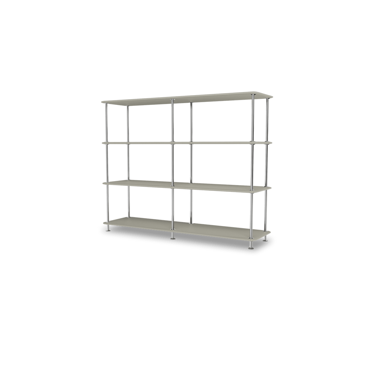 Etagère Free 330000 Montana, tablettes 225 Fennel et structure 44C Chrome, vue de trois quarts sur fond blanc