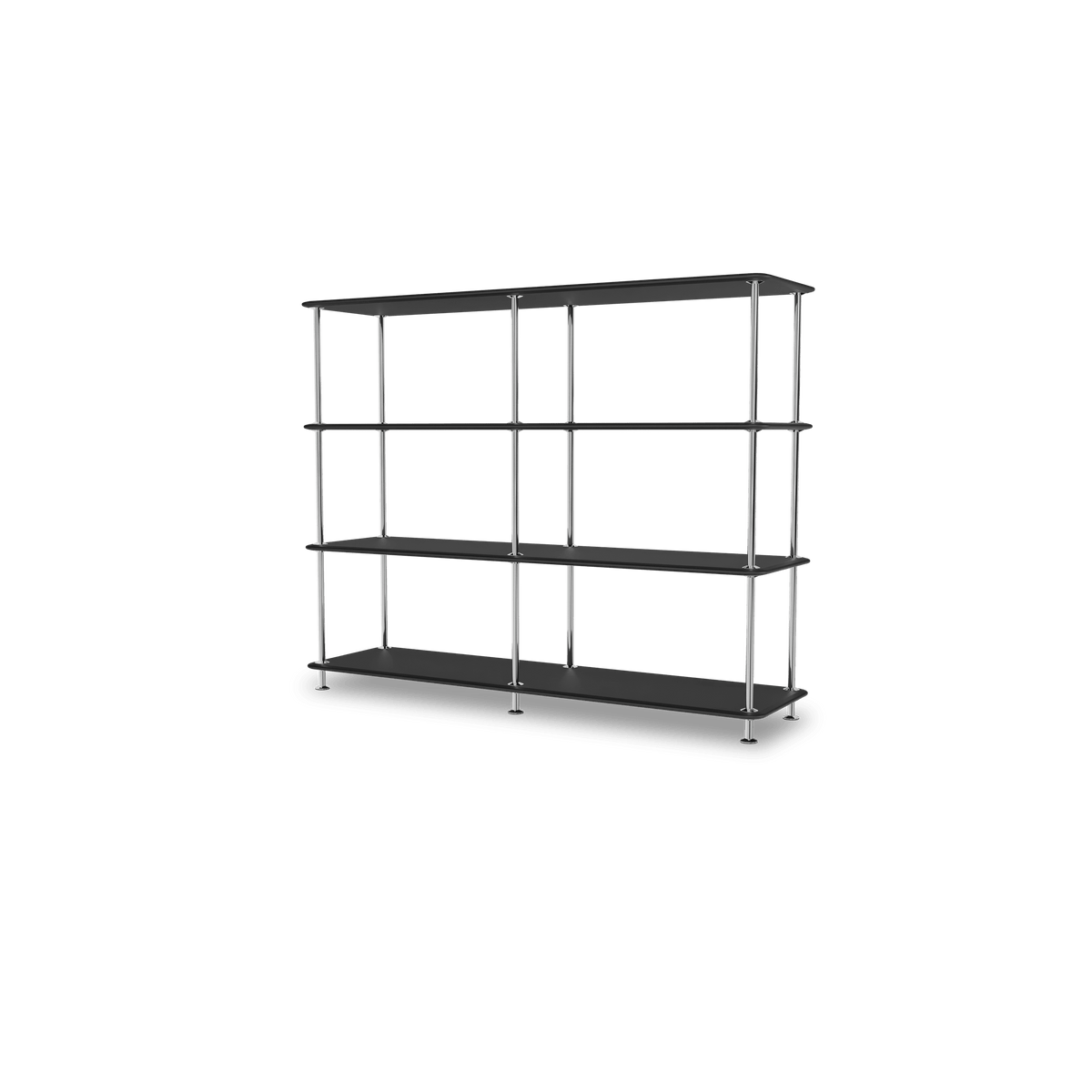 Etagère Free 330000 Montana, tablettes 207 Black et structure 44C Chrome, vue de trois quarts sur fond blanc
