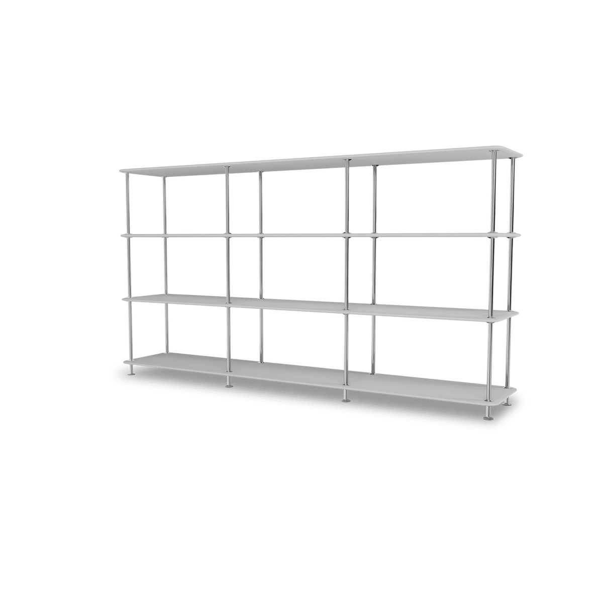 Etagère Free 333000 Montana, tablettes 209 Fjord et structure 44C Chrome, vue de trois quarts sur fond blanc