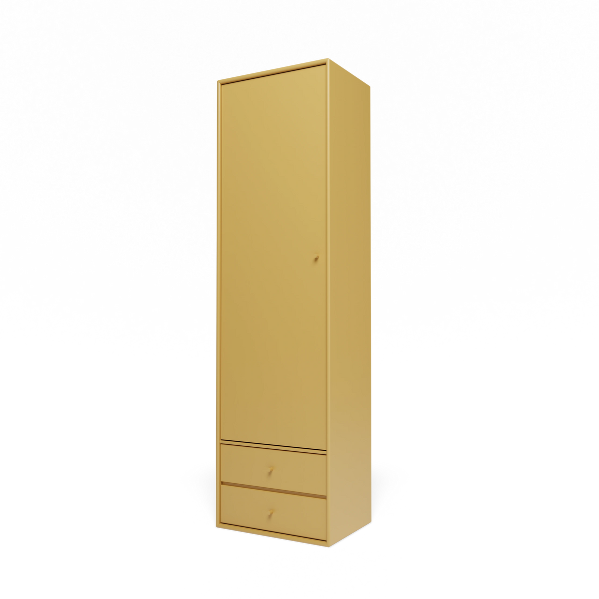 Armoire Attire I Montana, laque 157 Cumin, suspendu au rail mural, vue de trois quarts sur fond blanc