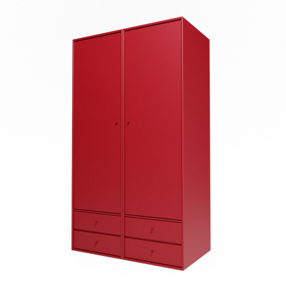 Armoire Attire IV Montana, laque 165 Beetroot, suspendu au rail mural, vue de trois quarts sur fond blanc