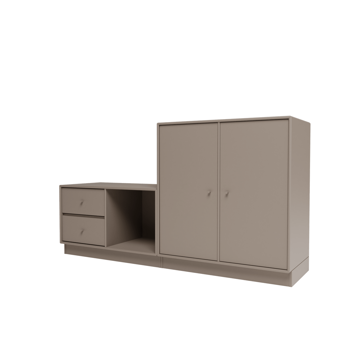 Banc Rest I Montana, laque 141 Truffle, sur socle de 7 cm, vue de trois quarts sur fond blanc