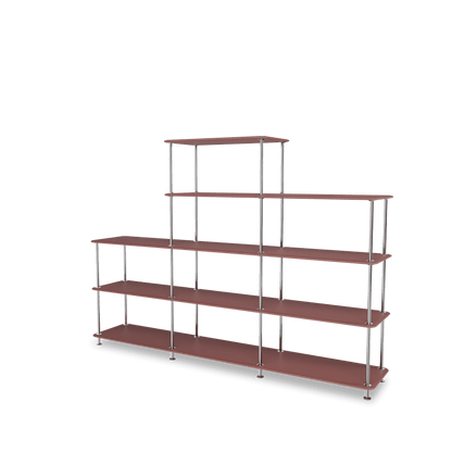 Etagère Free 342000 Montana, tablettes 231 Masala et structure 44C Chrome, vue de trois quarts sur fond blanc