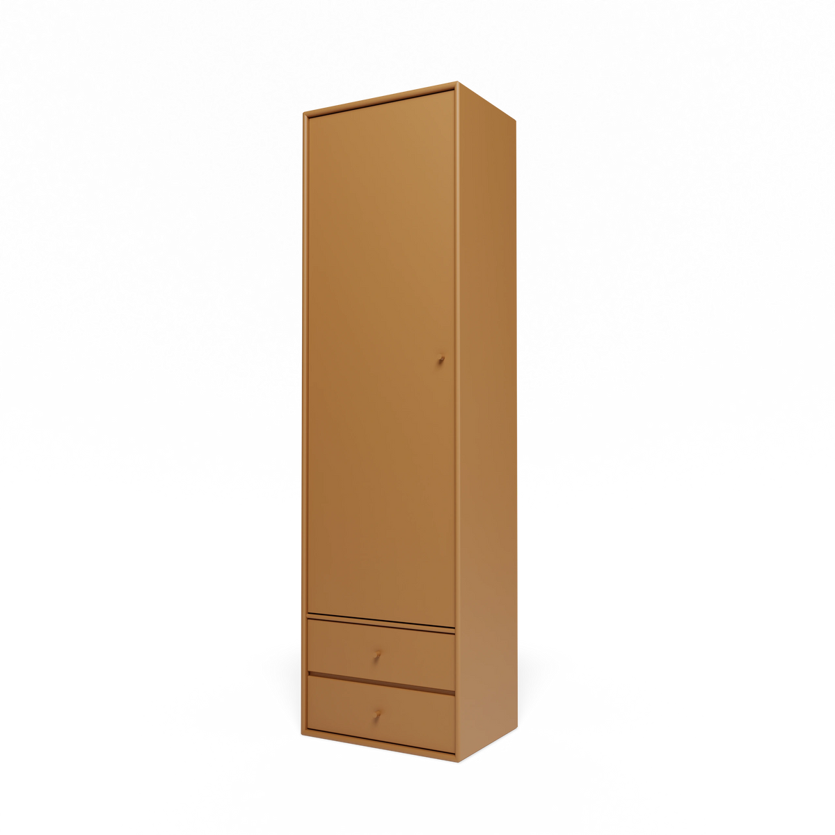 Armoire Attire I Montana, laque 142 Amber, suspendu au rail mural, vue de trois quarts sur fond blanc