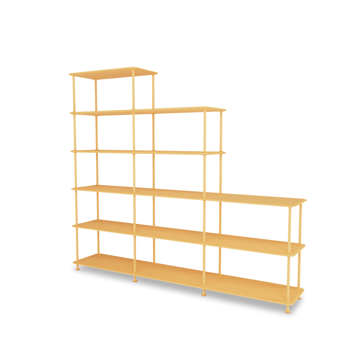 Etagère Free 542000 Montana, tablettes 233 Acacia et structure 166 Acacia, vue de trois quarts sur fond blanc