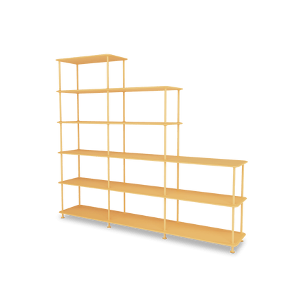 Etagère Free 542000 Montana, tablettes 233 Acacia et structure 166 Acacia, vue de trois quarts sur fond blanc