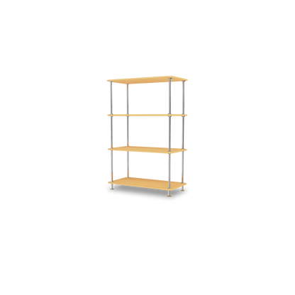 Etagère Free 300000 Montana, tablettes 233 Acacia et structure 44C Chrome, vue de trois quarts sur fond blanc