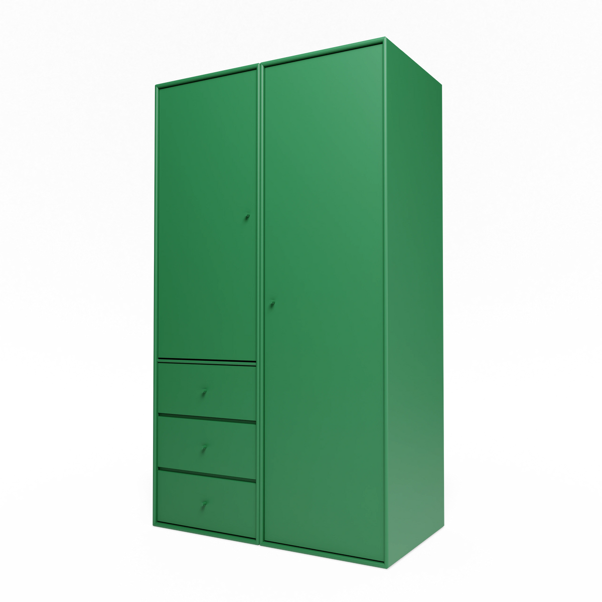Armoire Attire III Montana, laque 152 Parsley, suspendu au rail mural, vue de trois quarts sur fond blanc