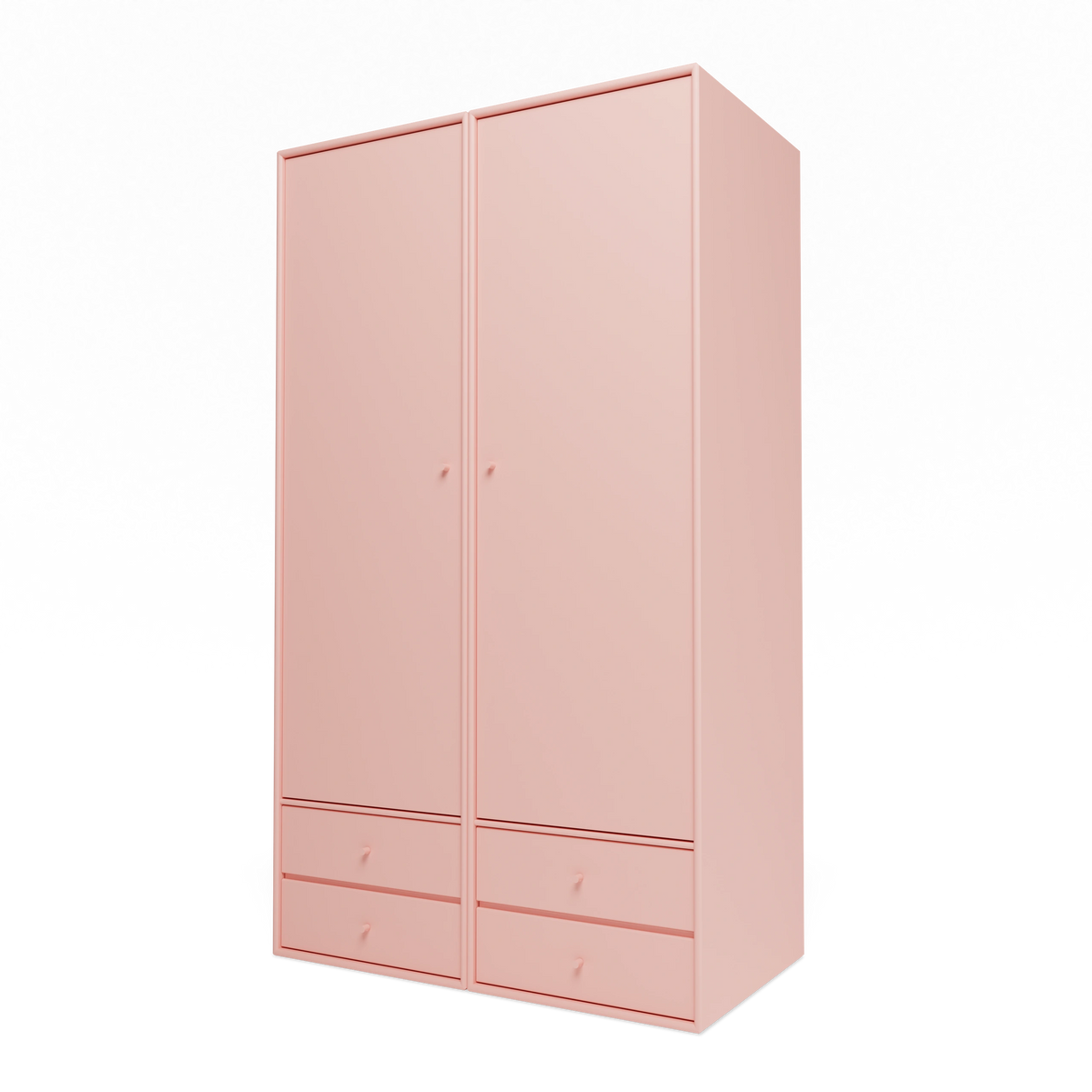 Armoire Attire IV Montana, laque 167 Ruby, suspendu au rail mural, vue de trois quarts sur fond blanc