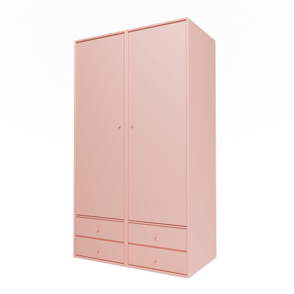 Armoire Attire IV Montana, laque 167 Ruby, suspendu au rail mural, vue de trois quarts sur fond blanc