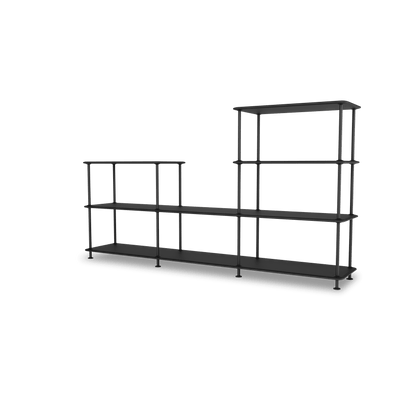 Etagère Free 312000 Montana, tablettes 207 Black et structure 05 Black, vue de trois quarts sur fond blanc