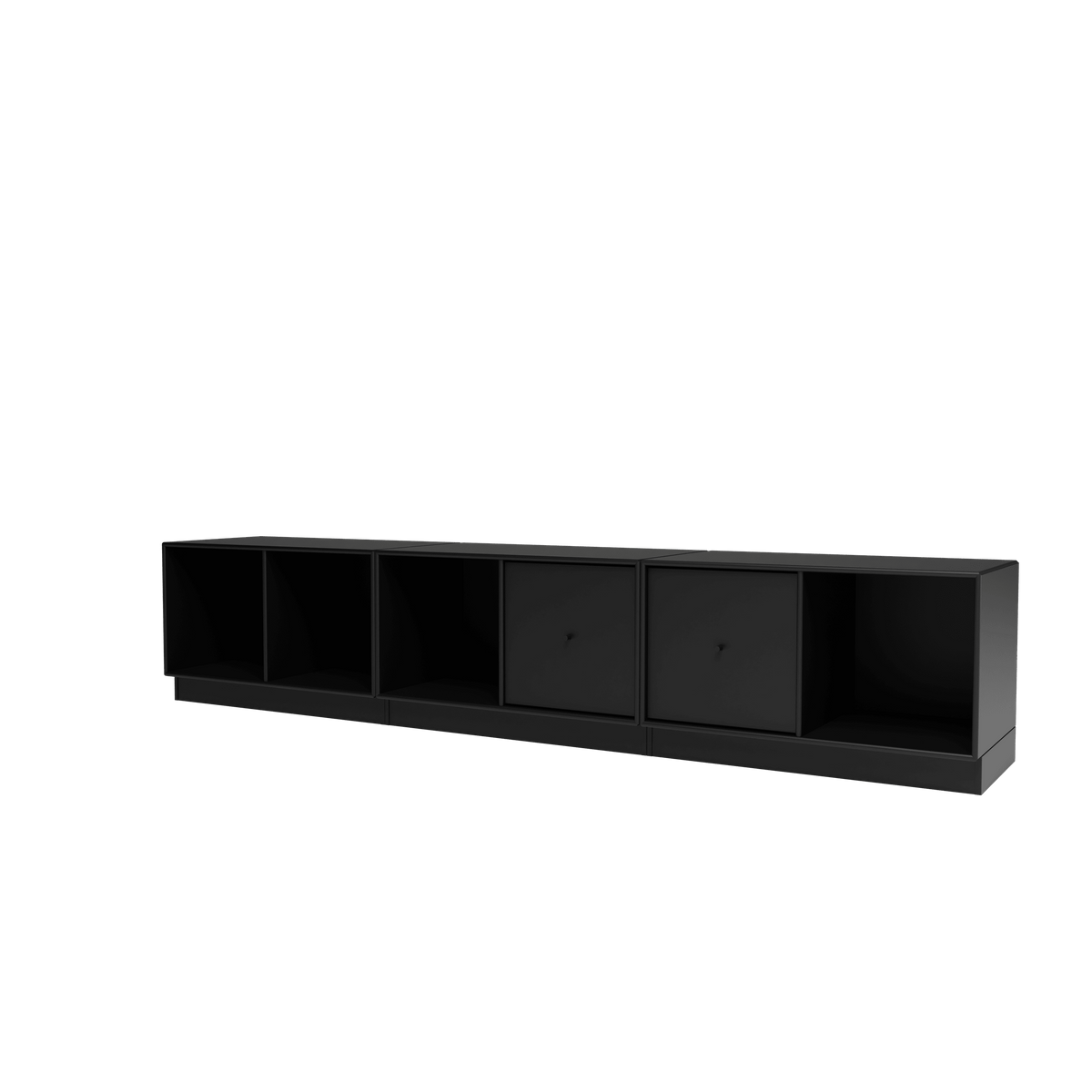 Banc Rest III Montana, laque 05 Black, sur socle de 7 cm, vue de trois quarts sur fond blanc