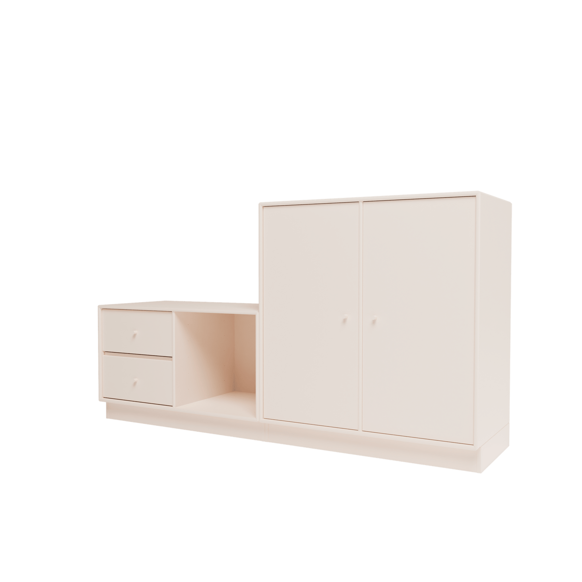 Banc Rest I Montana, laque 158 Oat, sur socle de 7 cm, vue de trois quarts sur fond blanc