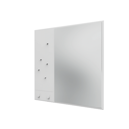 Miroir Memo Montana, laque 101 New White, suspendu au rail mural, vue de trois quarts sur fond blanc