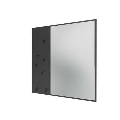 Miroir Memo Montana, laque 04 Anthracite, suspendu au rail mural, vue de trois quarts sur fond blanc