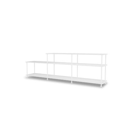Etagère Free 111220 Montana, tablettes 214 New White et structure 101 New White, vue de trois quarts sur fond blanc