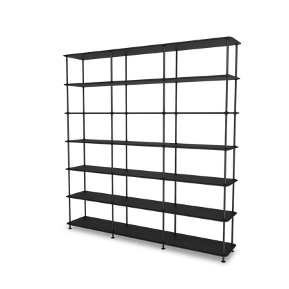 Etagère Free 666000 Montana, tablettes 207 Black et structure 05 Black, vue de trois quarts sur fond blanc