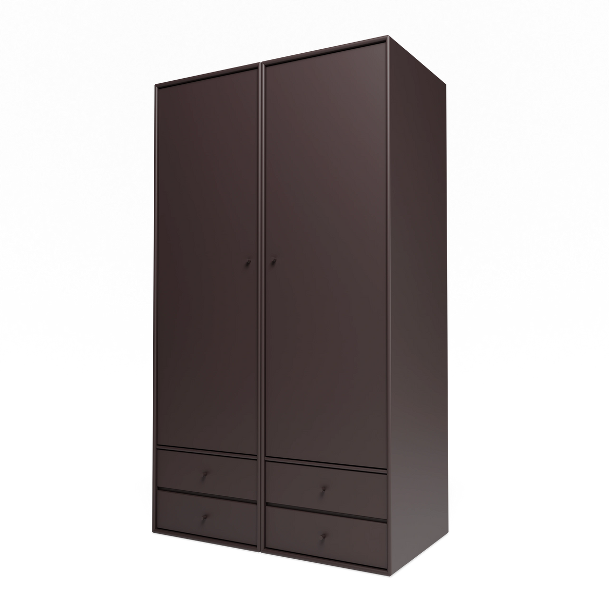 Armoire Attire IV Montana, laque 160 Balsamic, suspendu au rail mural, vue de trois quarts sur fond blanc