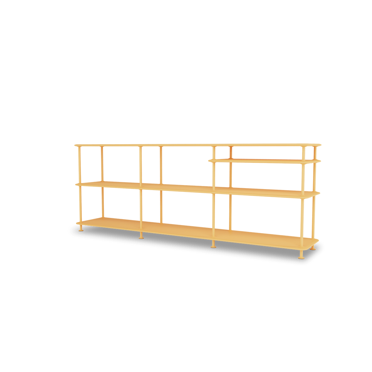 Etagère Free 222100 Montana, tablettes 233 Acacia et structure 166 Acacia, vue de trois quarts sur fond blanc