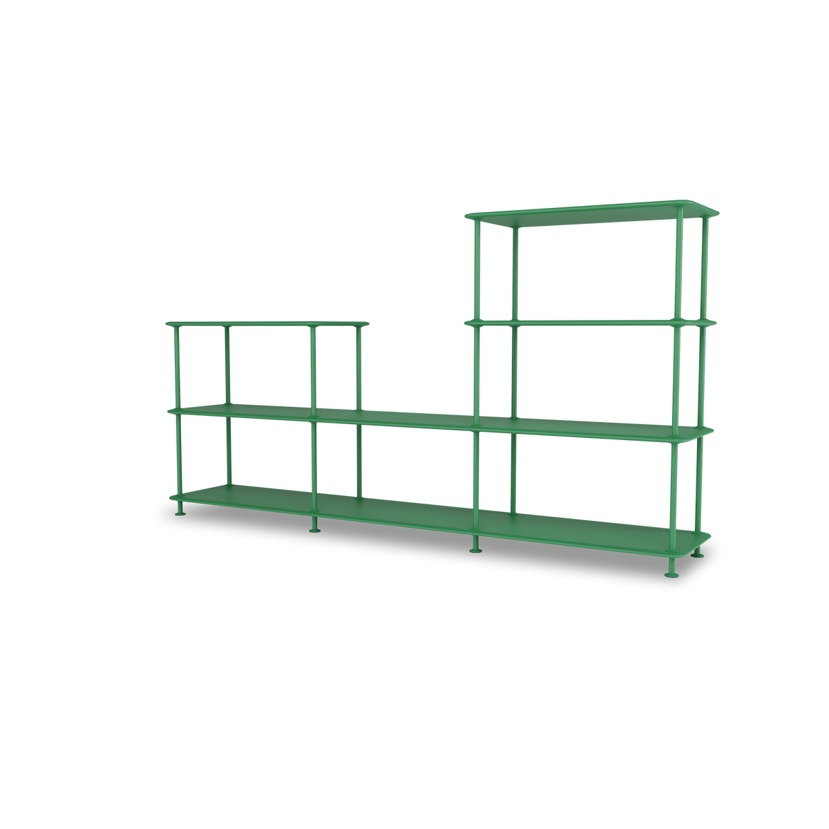 Etagère Free 312000 Montana, tablettes 232 Parsley et structure 152 Parsley, vue de trois quarts sur fond blanc