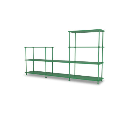 Etagère Free 312000 Montana, tablettes 232 Parsley et structure 152 Parsley, vue de trois quarts sur fond blanc