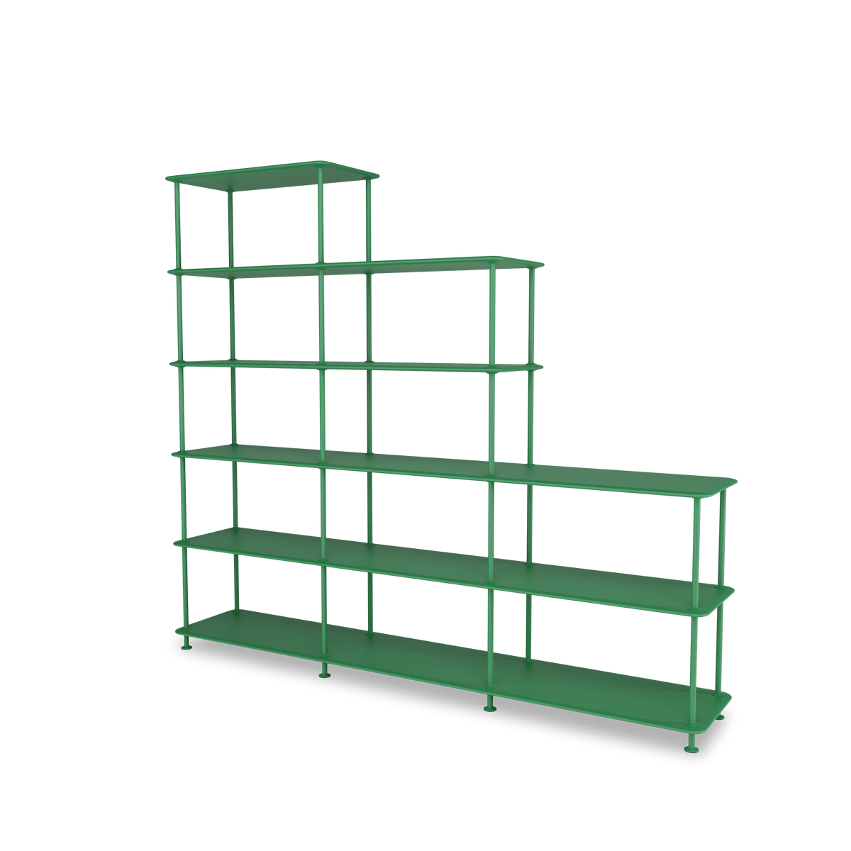 Etagère Free 542000 Montana, tablettes 232 Parsley et structure 152 Parsley, vue de trois quarts sur fond blanc