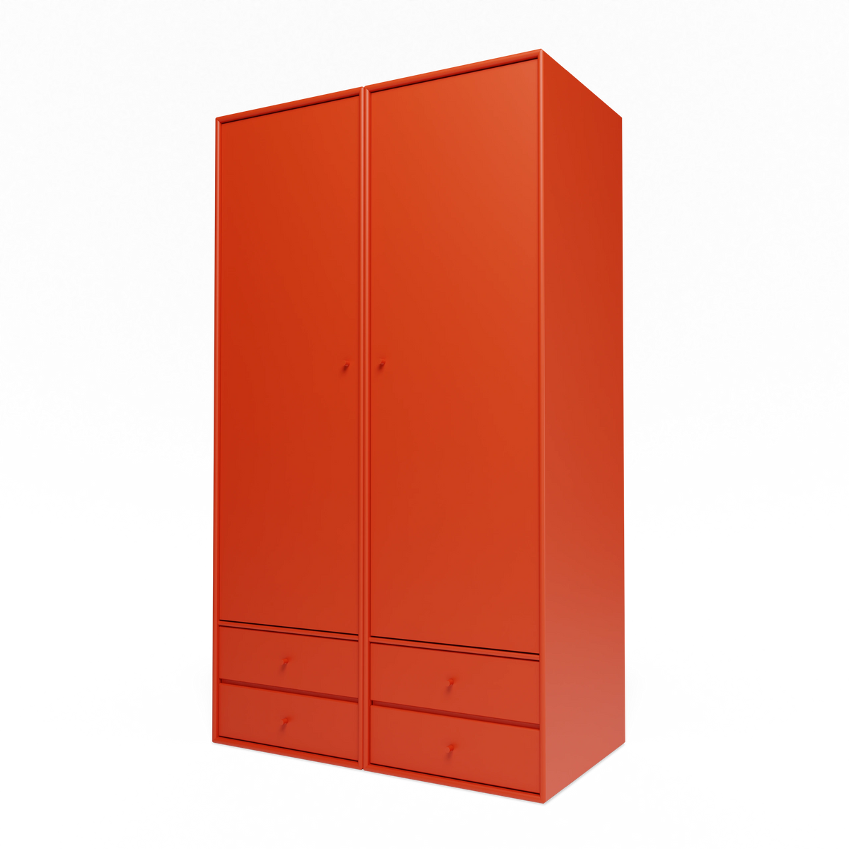 Armoire Attire IV Montana, laque 145 Rosehip, suspendu au rail mural, vue de trois quarts sur fond blanc