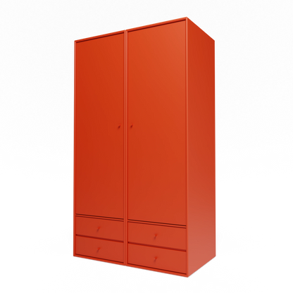 Armoire Attire IV Montana, laque 145 Rosehip, suspendu au rail mural, vue de trois quarts sur fond blanc