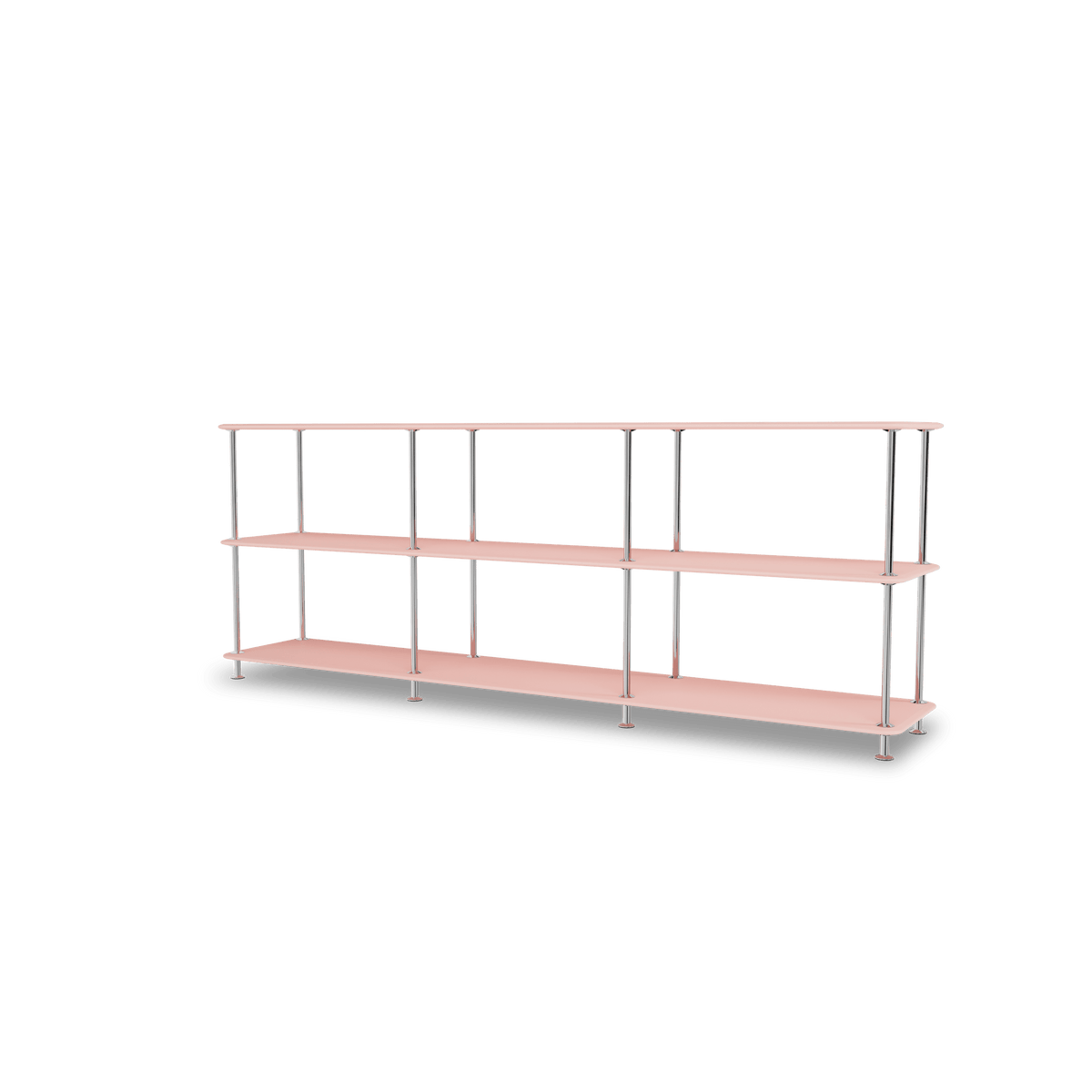 Etagère Free 222000 Montana, tablettes 167 Ruby et structure 44C Chrome, vue de trois quarts sur fond blanc