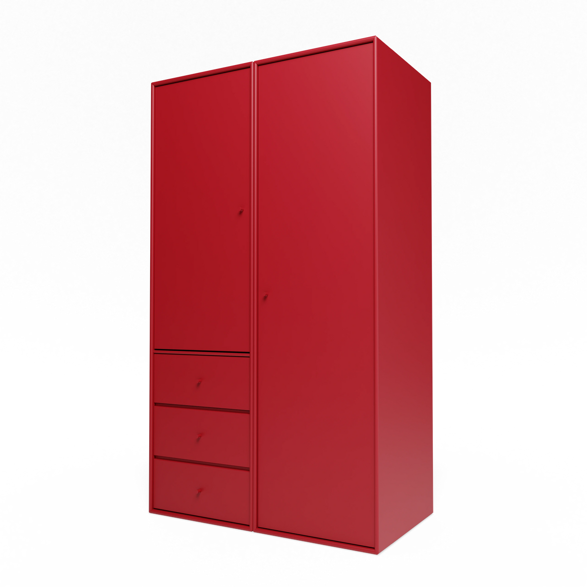 Armoire Attire III Montana, laque 165 Beetroot, suspendu au rail mural, vue de trois quarts sur fond blanc