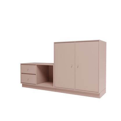 Banc Rest I Montana, laque 137 Mushroom, sur socle de 7 cm, vue de trois quarts sur fond blanc