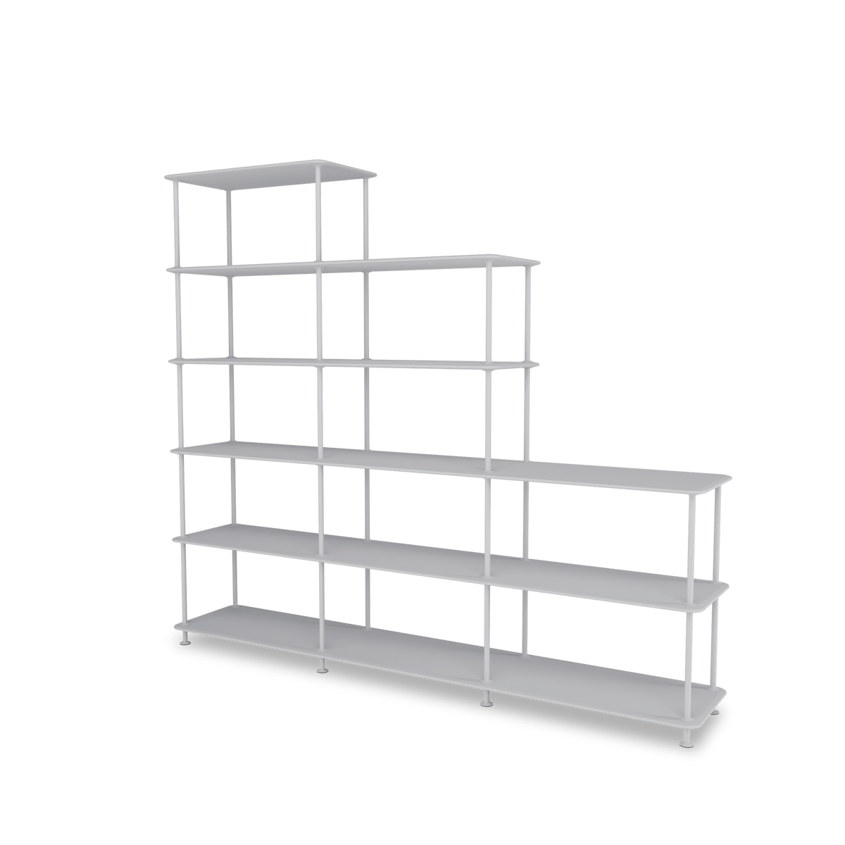 Etagère Free 542000 Montana, tablettes 209 Fjord et structure 02 Fjord, vue de trois quarts sur fond blanc