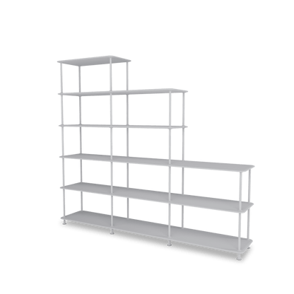 Etagère Free 542000 Montana, tablettes 209 Fjord et structure 02 Fjord, vue de trois quarts sur fond blanc