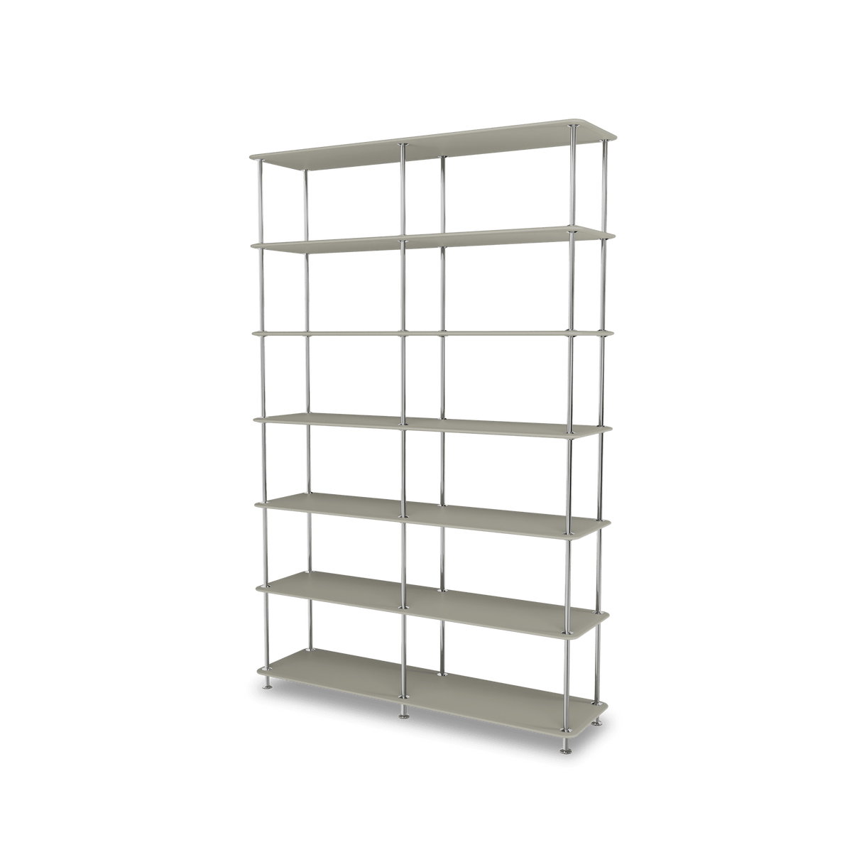 Etagère Free 660000 Montana, tablettes 225 Fennel et structure 44C Chrome, vue de trois quarts sur fond blanc