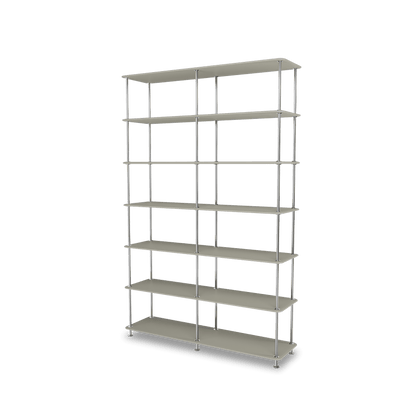 Etagère Free 660000 Montana, tablettes 225 Fennel et structure 44C Chrome, vue de trois quarts sur fond blanc