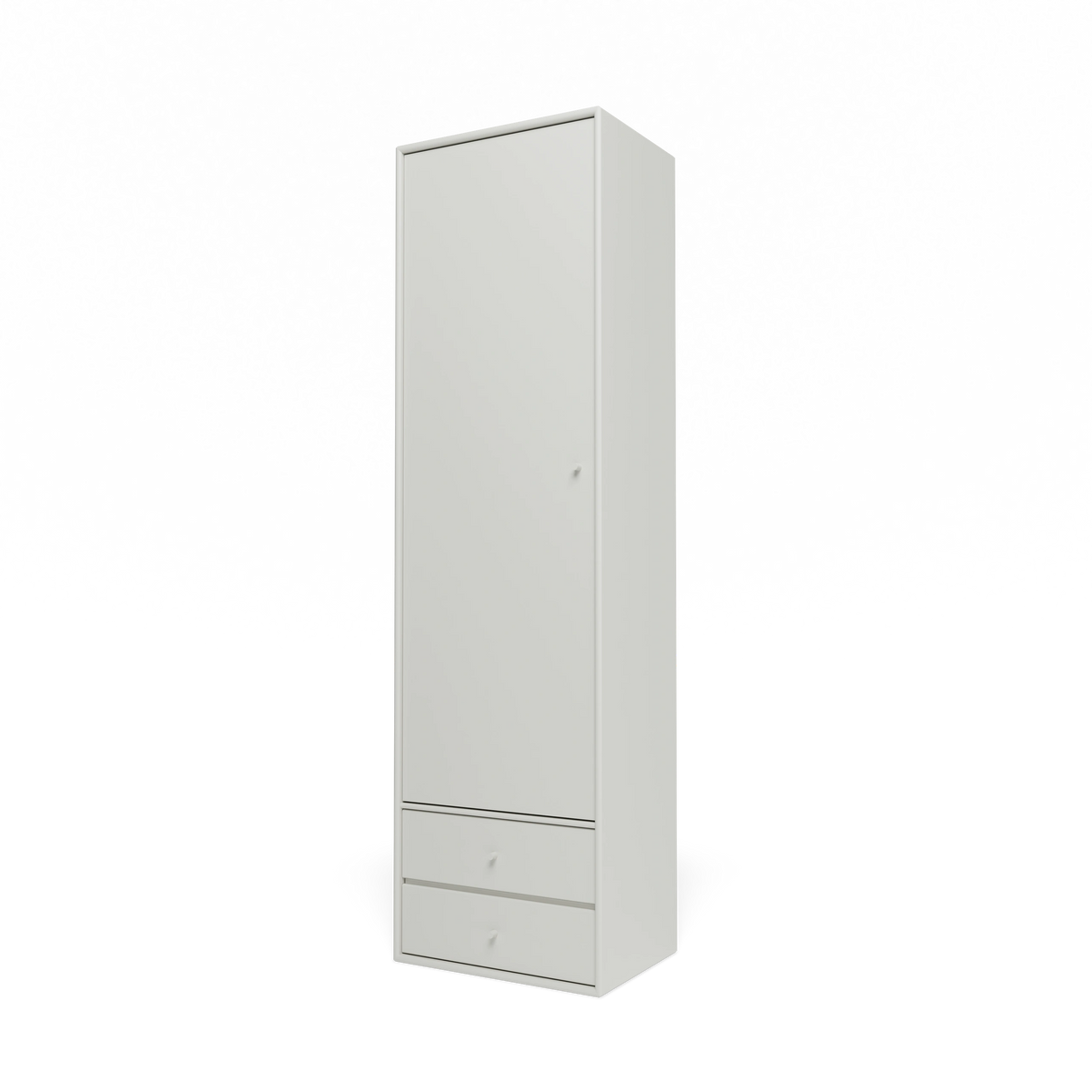 Armoire Attire I Montana, laque 09 Nordic, suspendu au rail mural, vue de trois quarts sur fond blanc