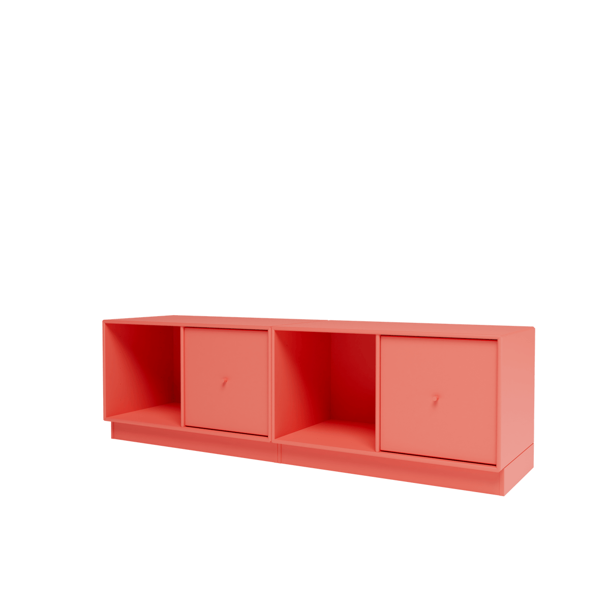 Banc Rest II Montana, laque 151 Rhubarb, sur socle de 7 cm, vue de trois quarts sur fond blanc