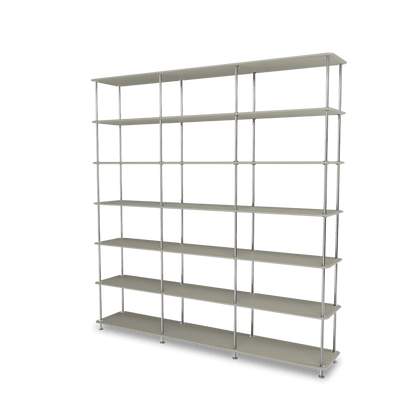 Etagère Free 666000 Montana, tablettes 225 Fennel et structure 44C Chrome, vue de trois quarts sur fond blanc