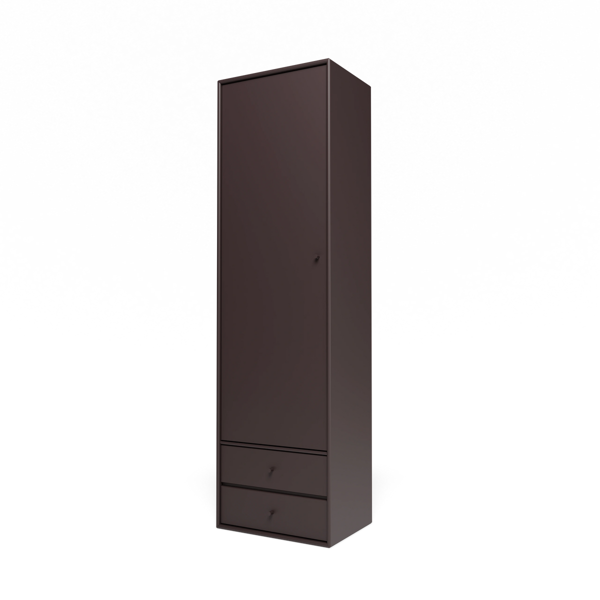 Armoire Attire I Montana, laque 160 Balsamic, suspendu au rail mural, vue de trois quarts sur fond blanc