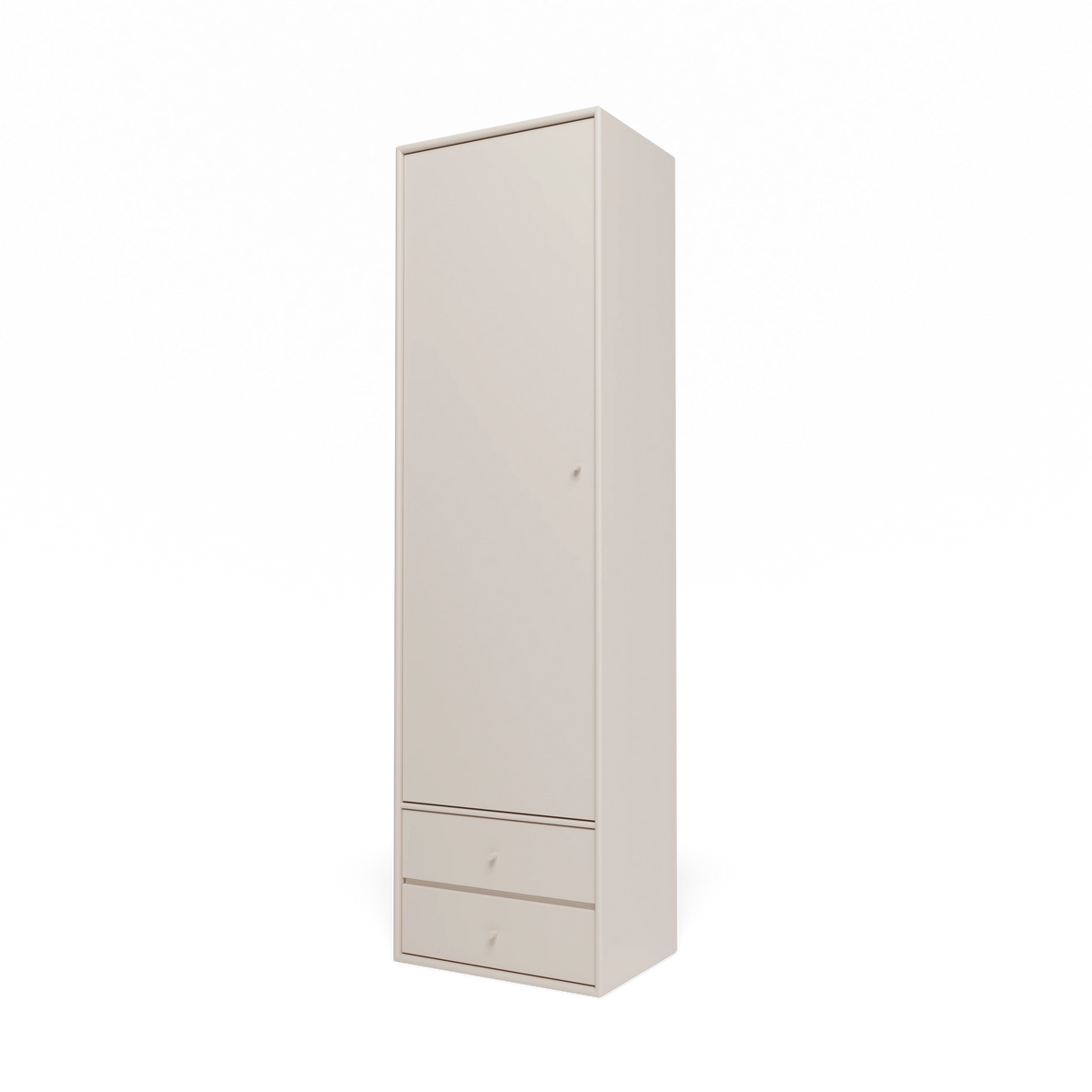 Armoire Attire I Montana, laque 168 Clay, suspendu au rail mural, vue de trois quarts sur fond blanc