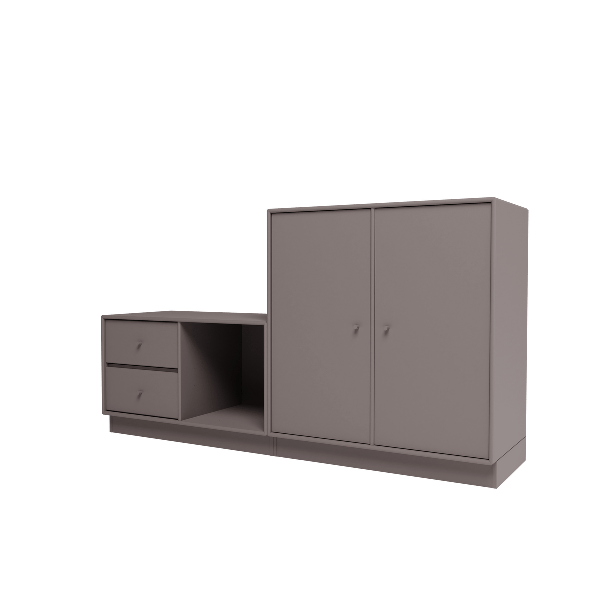 Banc Rest I Montana, laque 35 Coffee, sur socle de 7 cm, vue de trois quarts sur fond blanc