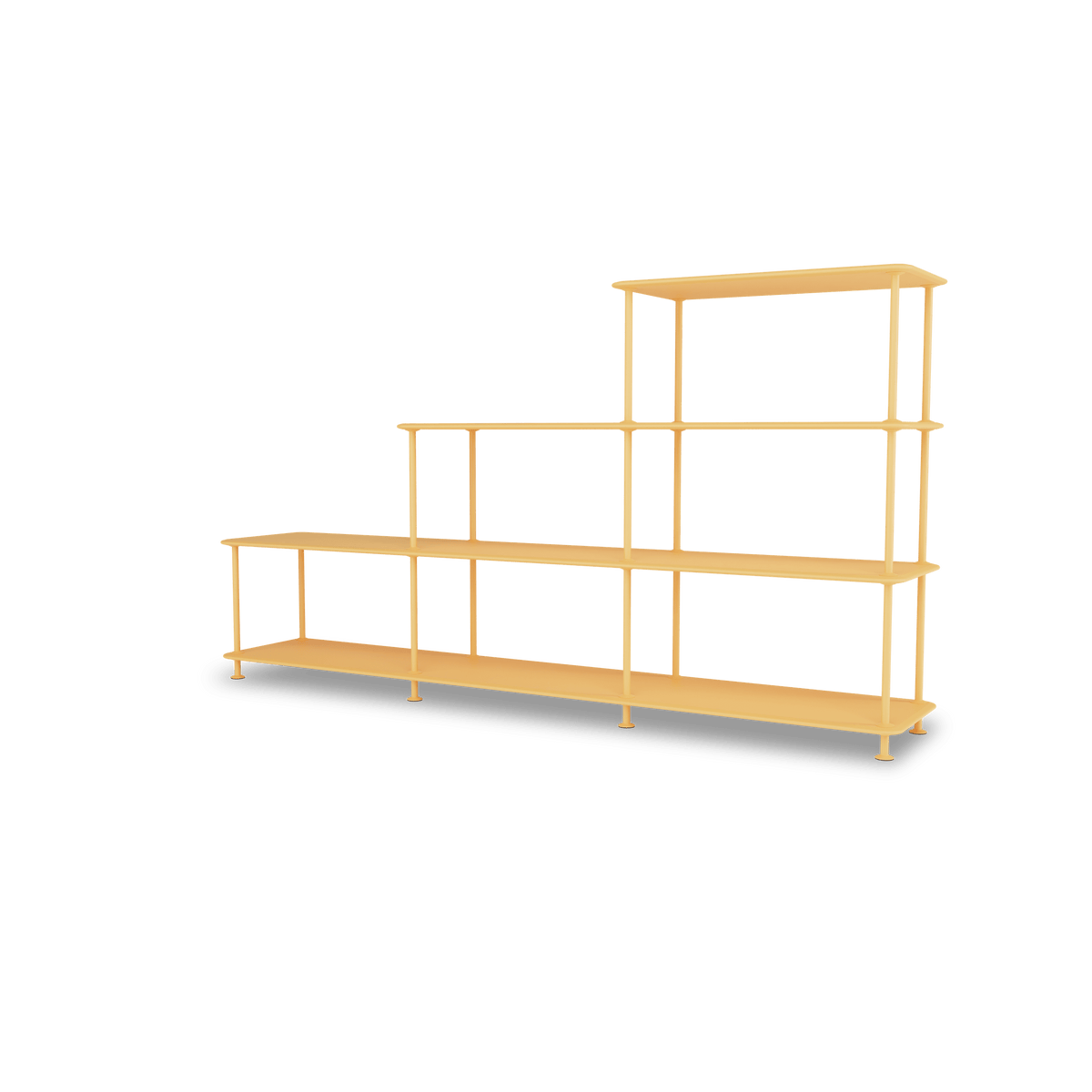 Etagère Free 321000 Montana, tablettes 233 Acacia et structure 166 Acacia, vue de trois quarts sur fond blanc