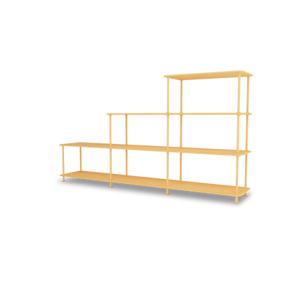 Etagère Free 321000 Montana, tablettes 233 Acacia et structure 166 Acacia, vue de trois quarts sur fond blanc