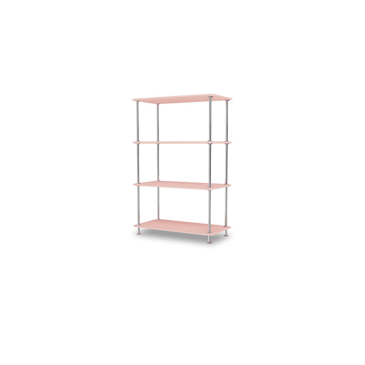 Etagère Free 300000 Montana, tablettes 167 Ruby et structure 44C Chrome, vue de trois quarts sur fond blanc
