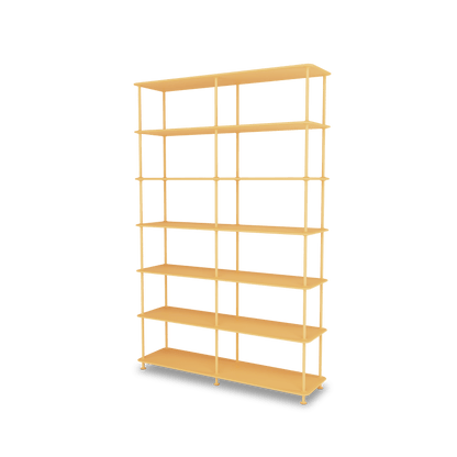 Etagère Free 660000 Montana, tablettes 233 Acacia et structure 166 Acacia, vue de trois quarts sur fond blanc