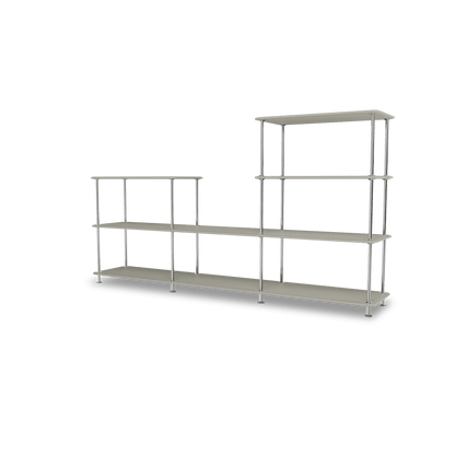 Etagère Free 312000 Montana, tablettes 225 Fennel et structure 44C Chrome, vue de trois quarts sur fond blanc