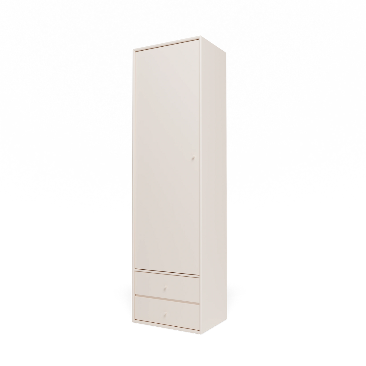 Armoire Attire I Montana, laque 158 Oat, suspendu au rail mural, vue de trois quarts sur fond blanc